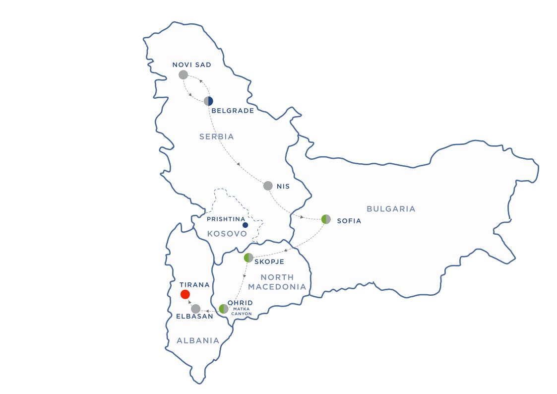 Route map for Balkan Express — 4 Countries in 8 Days