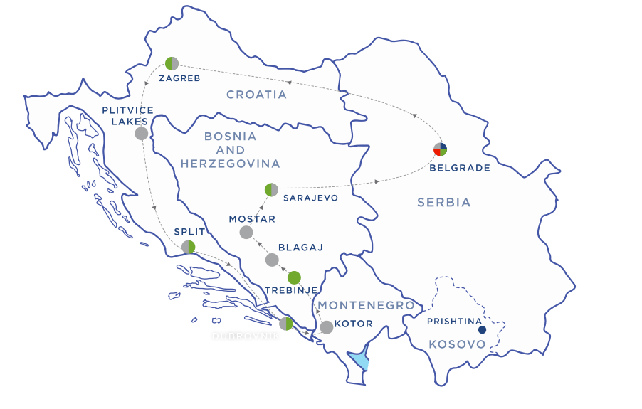 Route map for The Balkans Revealed — 4 Countries in 10 Days